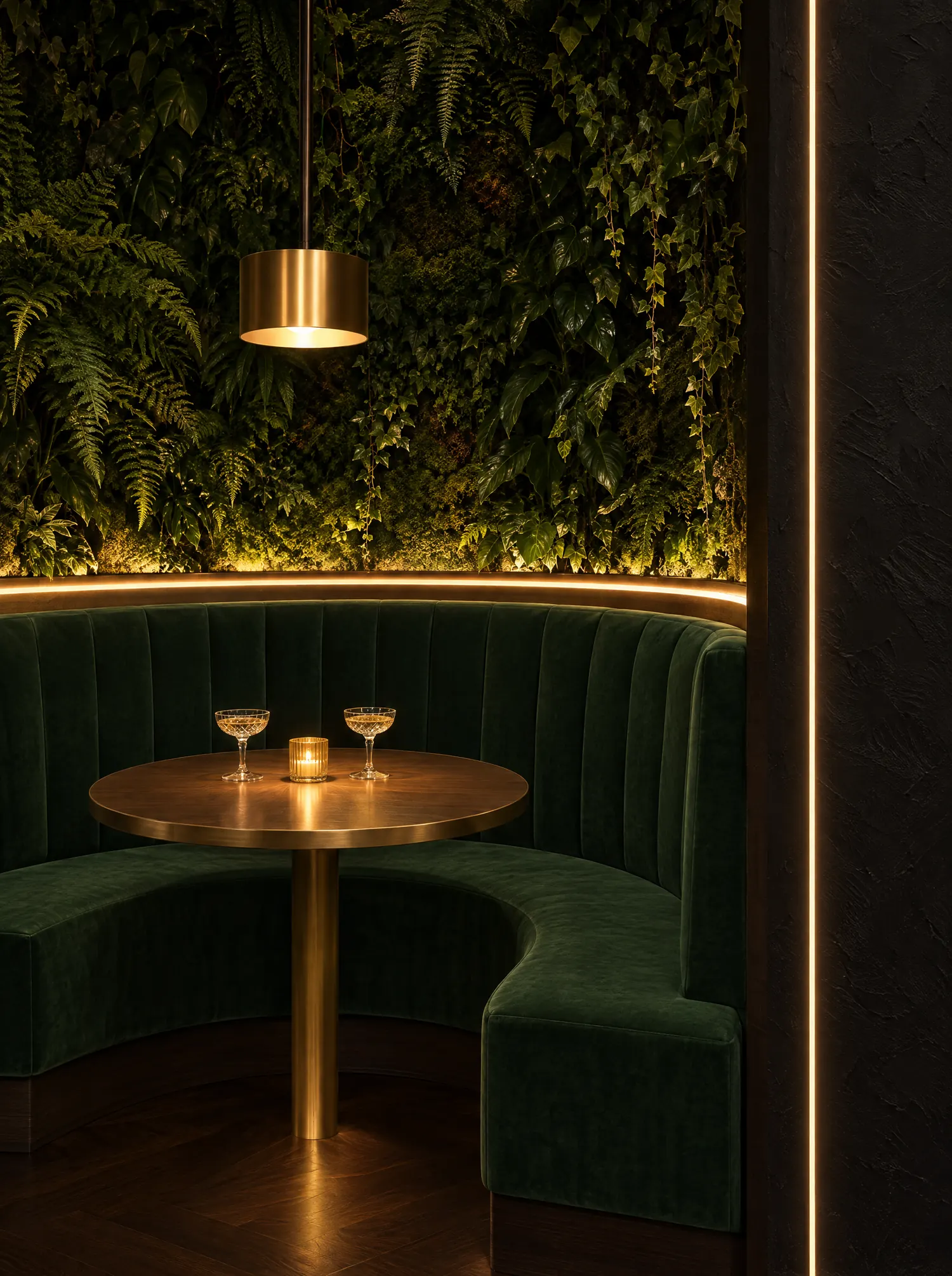 L'alcôve de velours vert, deux coupes et une bougie